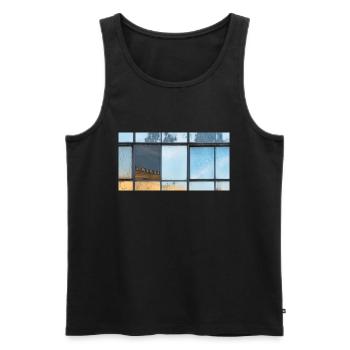 Reflected letters in the glass of the window - Men's Premium Organic Tank Top - black - Front - AI Model Male 178 light (178cm)