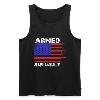 Bewaffnet und väterlich Lustige väterliche Väter - Männer Premium Bio Tank Top - Schwarz - Vorne - AI Model Male 178 light (178cm)
