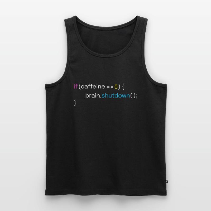 Caffeine Low Brain Shutdown Funny Code Männer Premium Bio Tank Top