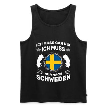 Spruch Ich muss gar nix Ich muss nur nach Schweden - Männer Premium Bio Tank Top - Schwarz - Vorne - Michal (187cm)