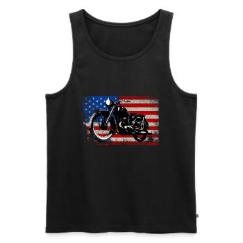 USA Drapeau vieille moto idées cadeaux motards - Débardeur bio Premium Homme - noir - Devant - AI Model Male 178 light (178cm)