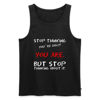 Meme saying self-confidence ugly beauty - Men's Premium Organic Tank Top - black - Front - AI Model Male 178 light (178cm)