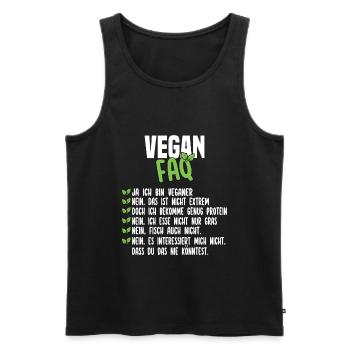 Vegan FAQ - Lustiger Veganer Spruch - Männer Premium Bio Tank Top - Schwarz - Vorne - AI Model Male 178 light (178cm)