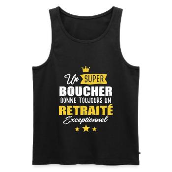 Boucher retraité charcutier retraite homme cadeau - Débardeur bio Premium Homme - noir - Devant - AI Model Male 178 light (178cm)