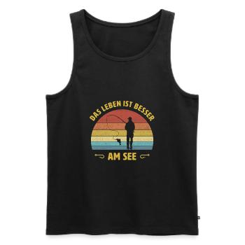Das Leben ist besser am See Angler Fischerspruch - Männer Premium Bio Tank Top - Schwarz - Vorne - AI Model Male 178 light (178cm)