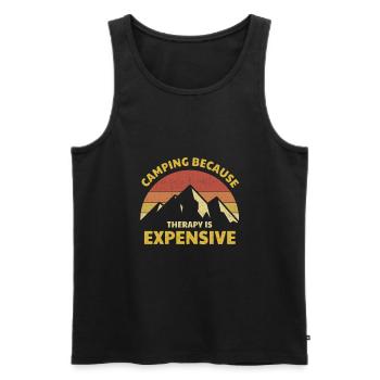 Camping, parce que la thérapie est chère Camper disant - Débardeur bio Premium Homme - noir - Devant - Michal (187cm)
