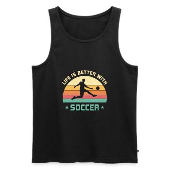 Das Leben ist besser mit Fußball Spruch Geschenk - Männer Premium Bio Tank Top - Schwarz - Vorne - Michal (187cm)