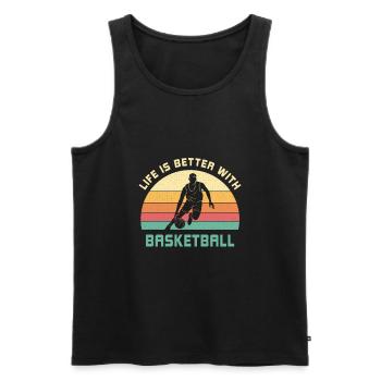 La vie est meilleure avec le basket disant cadeau - Débardeur bio Premium Homme - noir - Devant - Michal (187cm)