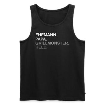 Ehemann Pappa Grillmonster Held - Männer Premium Bio Tank Top - Schwarz - Vorne - Michal (187cm)