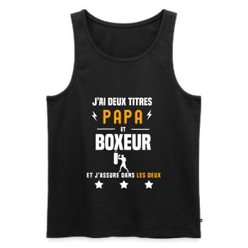 j'ai deux titres papa et boxeur père boxe - Débardeur bio Premium Homme - noir - Devant - AI Model Male 178 light (178cm)