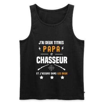 j'ai deux titres papa et chasseur fusil chasse - Débardeur bio Premium Homme - noir - Devant - Michal (187cm)
