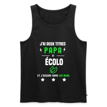 j'ai deux titres papa et écolo père écologie - Débardeur bio Premium Homme - noir - Devant - AI Model Male 178 light (178cm)