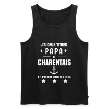 j'ai deux titres papa et charentais ancre bateau - Débardeur bio Premium Homme - noir - Devant - Michal (187cm)
