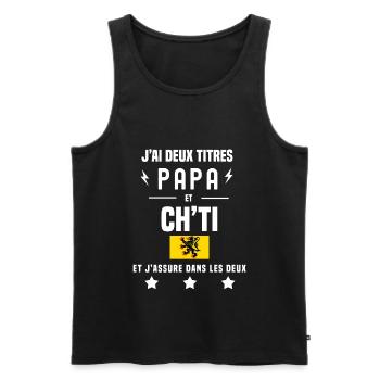 j'ai deux titres papa et ch'ti drapeau - Débardeur bio Premium Homme - noir - Devant - Michal (187cm)