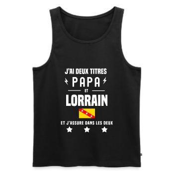 j'ai deux titres papa et lorrain homme drapeau - Débardeur bio Premium Homme - noir - Devant - Michal (187cm)