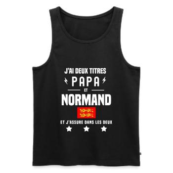 j'ai deux titres papa et normand drapeau - Débardeur bio Premium Homme - noir - Devant - Michal (187cm)