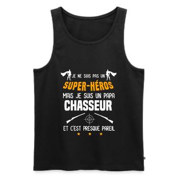 papa chasseur fusil super héros papa chasse - Débardeur bio Premium Homme - noir - Devant - Michal (187cm)