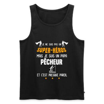 papa pêcheur canne super héros papa parapente - Débardeur bio Premium Homme - noir - Devant - Michal (187cm)
