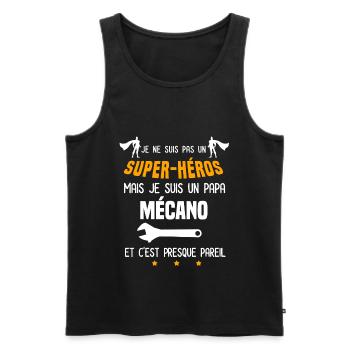 papa mécano super héros papa mécanique - Débardeur bio Premium Homme - noir - Devant - AI Model Male 178 light (178cm)