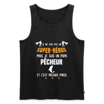 papa pêcheur super héros papa pêche - Débardeur bio Premium Homme - noir - Devant - Michal (187cm)
