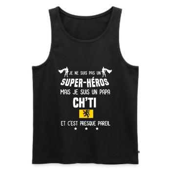 papa ch'ti drapeau super héros papa nord - Débardeur bio Premium Homme - noir - Devant - Michal (187cm)