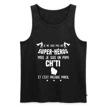 papa ch'ti super héros papa nord - Débardeur bio Premium Homme - noir - Devant - Michal (187cm)