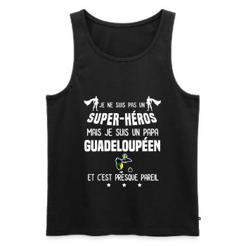 papa guadeloupeen drapeau super héros guadeloupe - Débardeur bio Premium Homme - noir - Devant - AI Model Male 178 light (178cm)