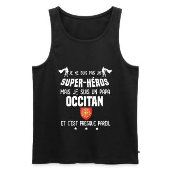 papa occitan drapeau super héros papa occitanie - Débardeur bio Premium Homme - noir - Devant - AI Model Male 178 light (178cm)