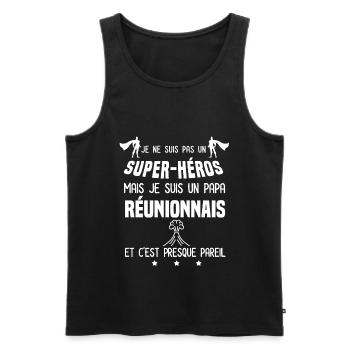 papa reunionnais ile volcan super héros réunion - Débardeur bio Premium Homme - noir - Devant - AI Model Male 178 light (178cm)