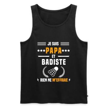 papa badiste rien ne m'effraie papa badminton - Débardeur bio Premium Homme - noir - Devant - Michal (187cm)