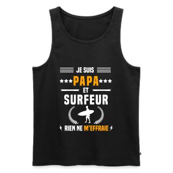 papa surfeur rien ne m'effraie papa surf - Débardeur bio Premium Homme - noir - Devant - Michal (187cm)