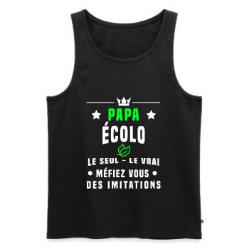 papa écolo méfiez vous imitations écologie - Débardeur bio Premium Homme - noir - Devant - AI Model Male 178 light (178cm)