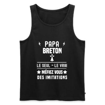 papa breton hermine le seul le vrai bretagne - Débardeur bio Premium Homme - noir - Devant - AI Model Male 178 light (178cm)