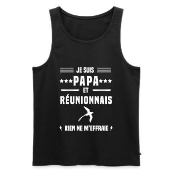 papa réunionnais paille queue rien ne m'effraie - Débardeur bio Premium Homme - noir - Devant - AI Model Male 178 light (178cm)