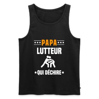 papa lutteur qui déchire papa lutte - Débardeur bio Premium Homme - noir - Devant - Michal (187cm)