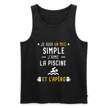 mec simple piscine et apéro - Débardeur bio Premium Homme - noir - Devant - AI Model Male 178 light (178cm)