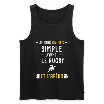 mec simple rugby joueur et apéro - Débardeur bio Premium Homme - noir - Devant - Michal (187cm)