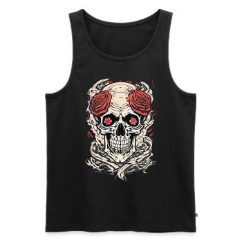 Japanese Skull - Skull with Flowers - Men's Premium Organic Tank Top - black - Front - Michal (187cm)