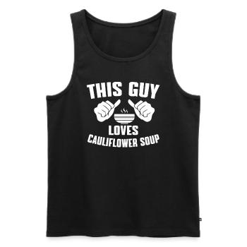 BlThis guy loves cauliflower soup - Men's Premium Organic Tank Top - black - Front - AI Model Male 178 light (178cm)