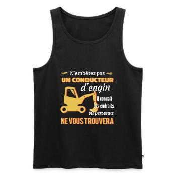 Tee shirt conducteur d'engins • Excavateur Shirt - Débardeur bio Premium Homme - noir - Devant - Michal (187cm)