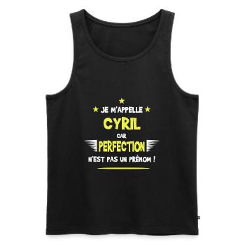 Cyril cadeau humour et drôle - Débardeur bio Premium Homme - noir - Devant - Michal (187cm)