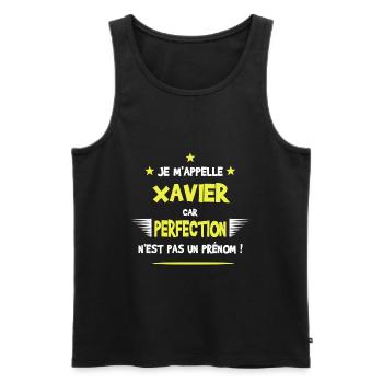 Xavier cadeau humour et drôle - Débardeur bio Premium Homme - noir - Devant - Michal (187cm)