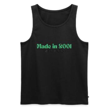 Made in 2001 - Perfektion seit Tag 1 - Männer Premium Bio Tank Top - Schwarz - Vorne - AI Model Male 178 light (178cm)