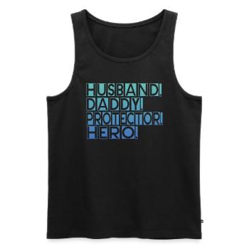 Mari Papa Protecteur Héros Fête des pères - Débardeur bio Premium Homme - noir - Devant - Michal (187cm)