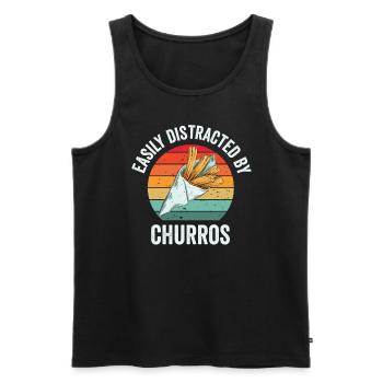 Facilement distrait par les churros - Débardeur bio Premium Homme - noir - Devant - AI Model Male 178 light (178cm)