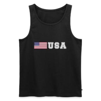 ÉQUIPE États-Unis Drapeau américain devant la police de caractères - Débardeur bio Premium Homme - noir - Devant - AI Model Male 178 light (178cm)