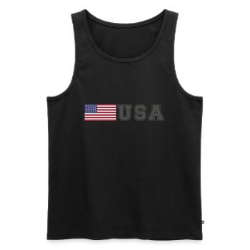 ÉQUIPE États-Unis Drapeau américain devant la police de caractères - Débardeur bio Premium Homme - noir - Devant - AI Model Male 178 light (178cm)