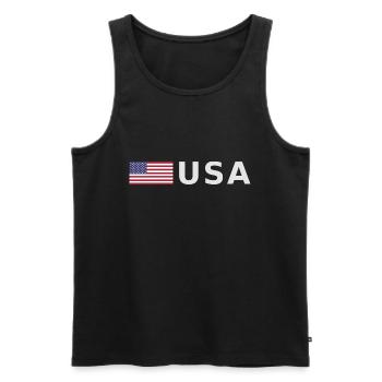 ÉQUIPE États-Unis Drapeau américain devant la police de caractères - Débardeur bio Premium Homme - noir - Devant - AI Model Male 178 light (178cm)