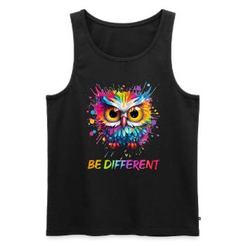 LUSTIGE BUNTE EULE - Männer Premium Bio Tank Top - Schwarz - Vorne - AI Model Male 178 light (178cm)