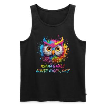 LUSTIGE BUNTE EULE - Männer Premium Bio Tank Top - Schwarz - Vorne - AI Model Male 178 light (178cm)